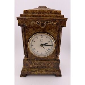 Vintage Mantel Clock Marble Decorative Gold Tone Accents Desktop Tabletop